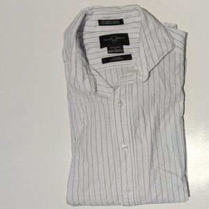 Black Brown Men's White Grey Stripe Long Sleeves Shirt Medium 15-15.5 32…